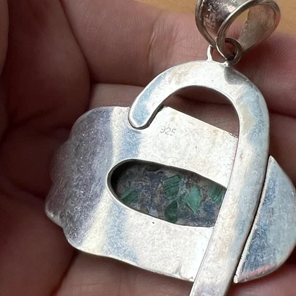 OVERSIZED STATEMENT LAPIS MALACHITE CHRYSOCOLLA PENDANT 925 STERLING SILVER